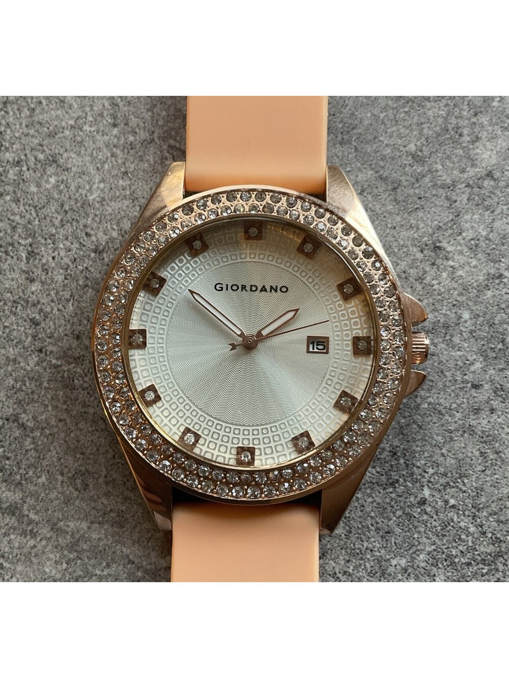 Beautiful Giordano Womens Watch 44mm Rose Gold Tone Case Crystal Accent Bezel A3